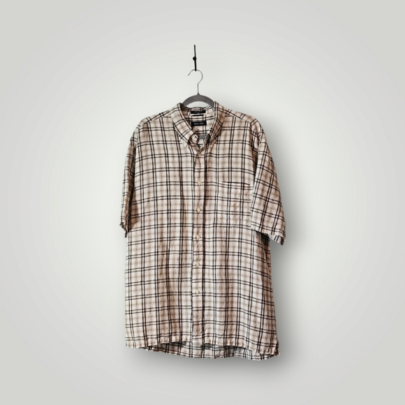Nautica Other - NAUTICA Shirt‎ Mens XL Windowpane Plaid Button Down Short Sleeve Linen Blend